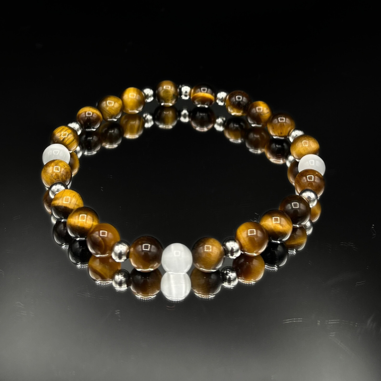 Pulsera de piedra lunar y ojo de tigre: intuición y valentía