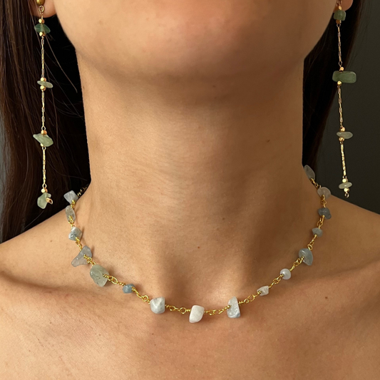 Collana regolabile in chips di Acquamarina – Chiusura scorrevole