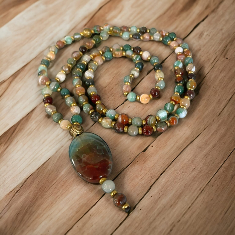 MALA FLORAL DE ÁGATA VERDE CON RAYAS (6 mm)