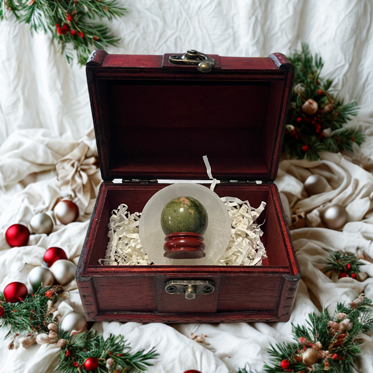 Forziere Sfera e Piattino Selenite – Energia, Equilibrio e Intenzione