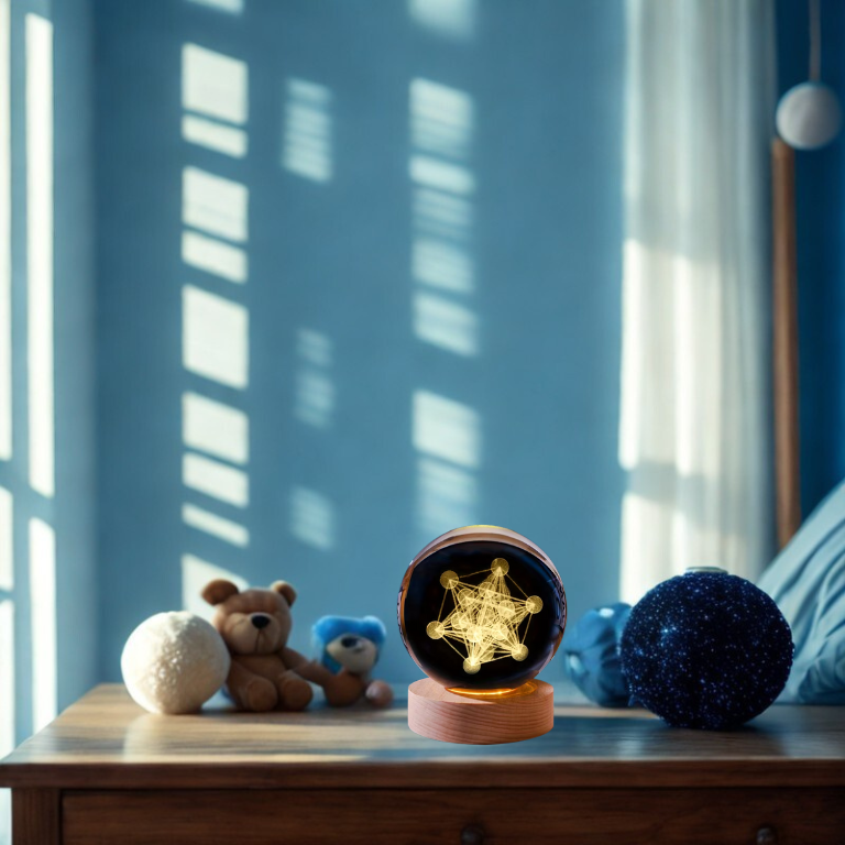 Lampada Sfera in Cristallo – Metatron o Fiore della Vita (6,5 × 7,5 cm)