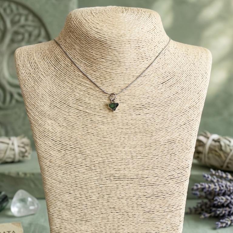 Collana Moldavite | Ciondolo Argento 925 su Catena Acciaio – Pietra Meteorica della Trasformazione