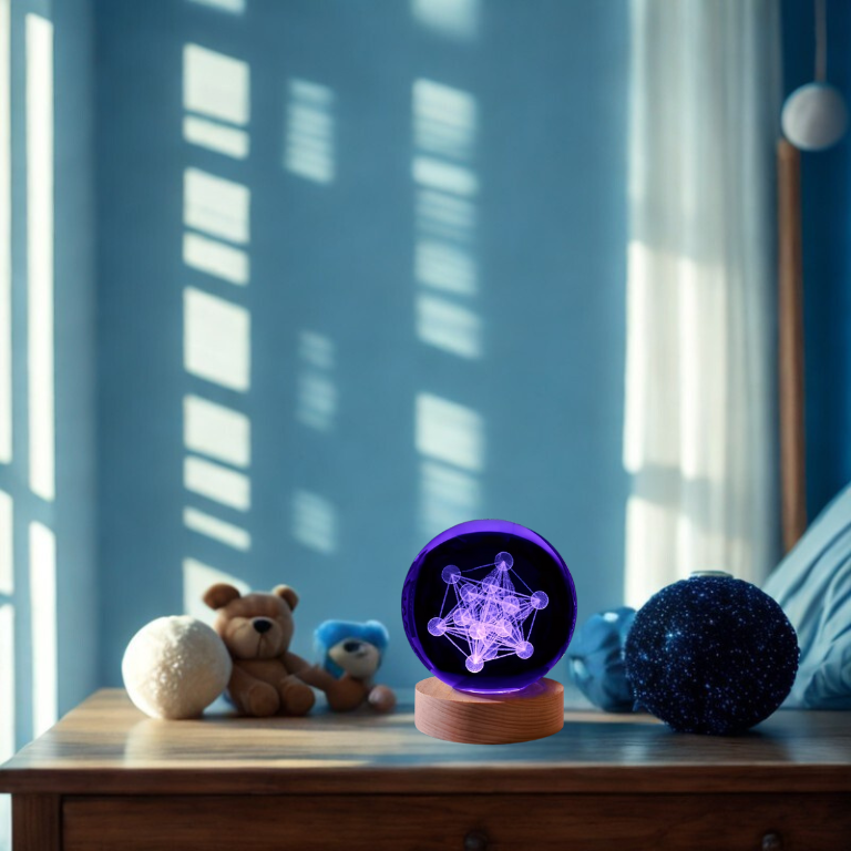 Lampada Sfera in Cristallo – Metatron o Fiore della Vita (6,5 × 7,5 cm)