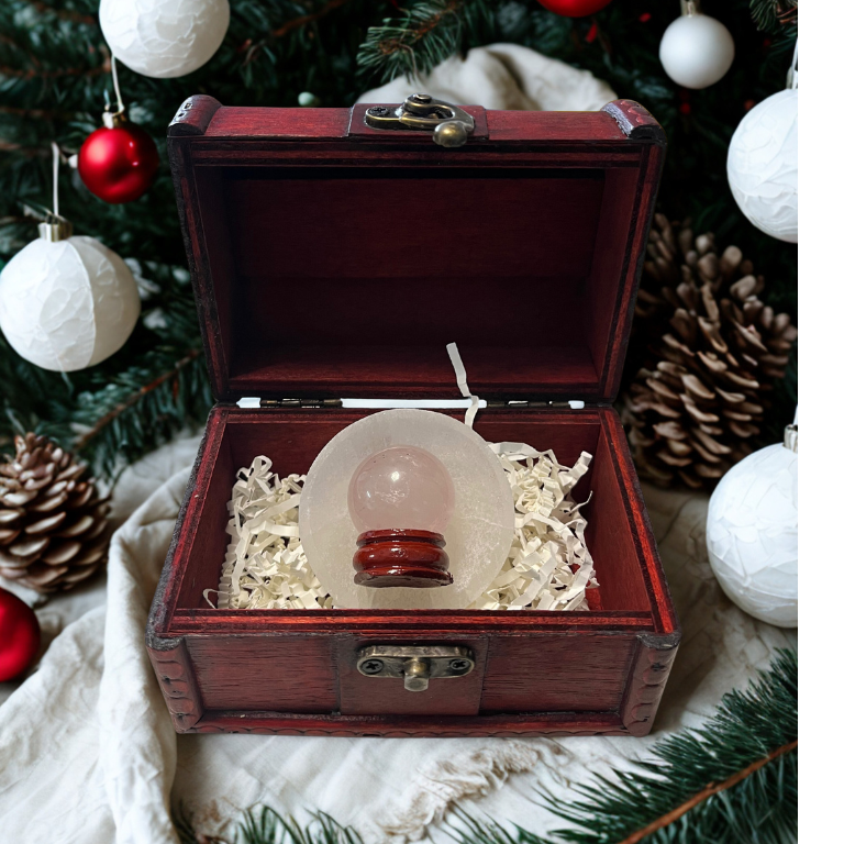 Forziere Sfera e Piattino Selenite – Energia, Equilibrio e Intenzione