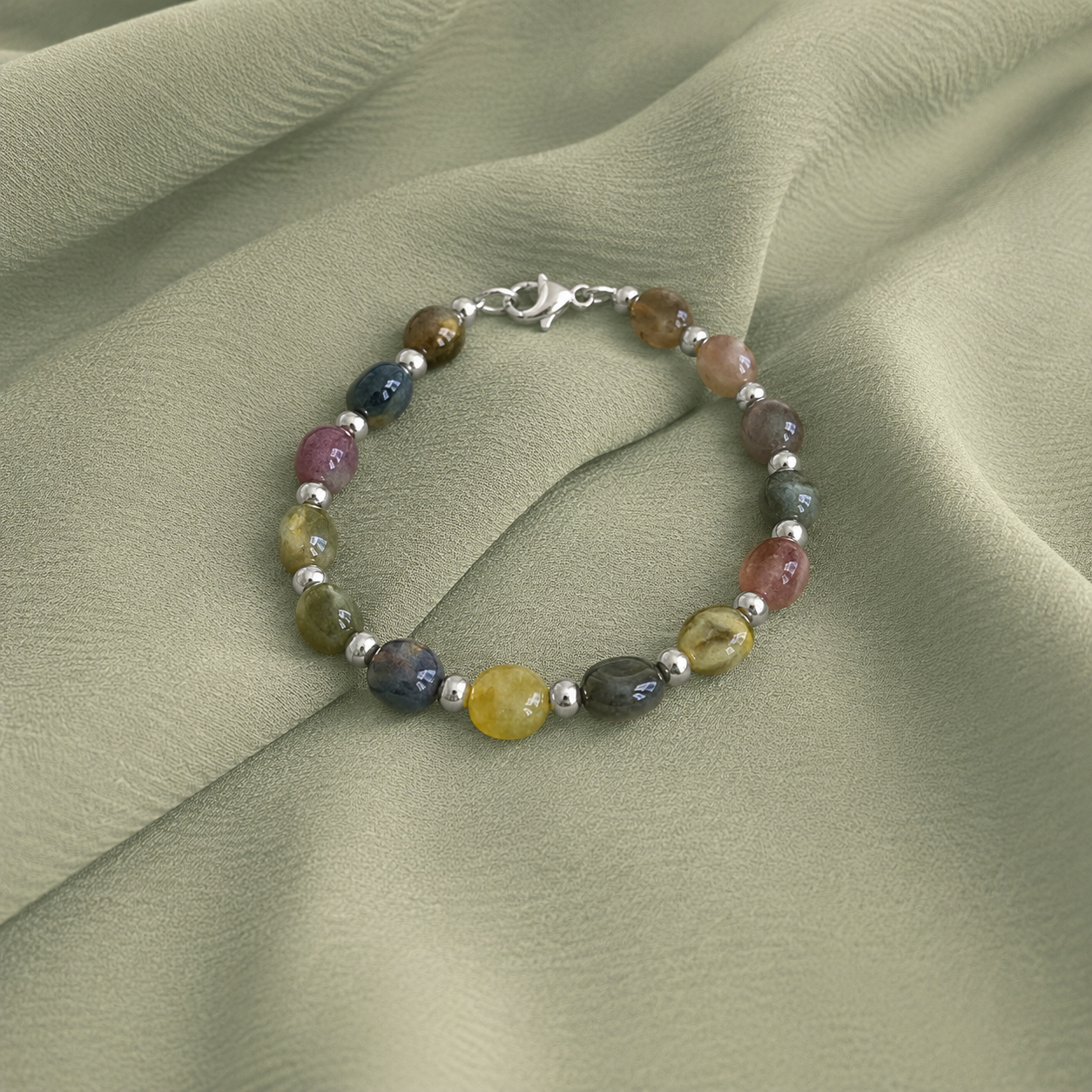 Bracciale in Tormalina Multicolor – Sassi Lisci Naturali