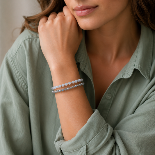 Bracciale Doppio Labradorite e Pietra di Luna Sfaccettata