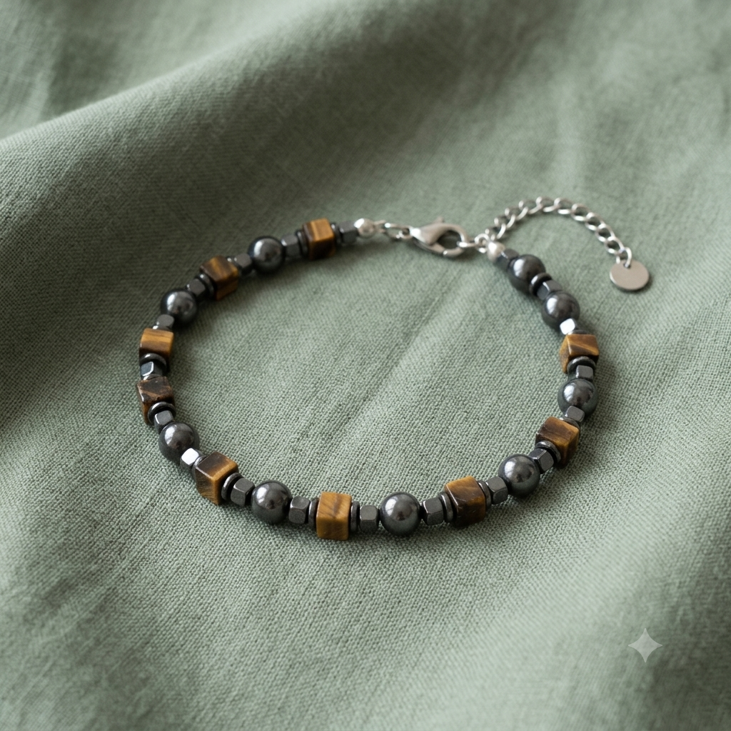 Bracciale Uomo Occhio di Tigre ed Ematite