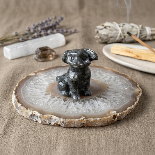 Cagnolino in Larvikite – Scultura in Pietra Naturale