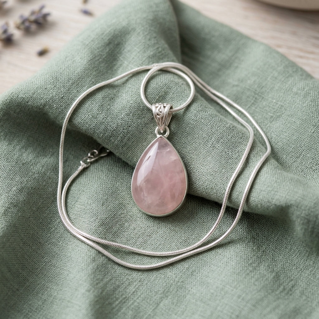 Ciondolo Quarzo Rosa in Argento 925
