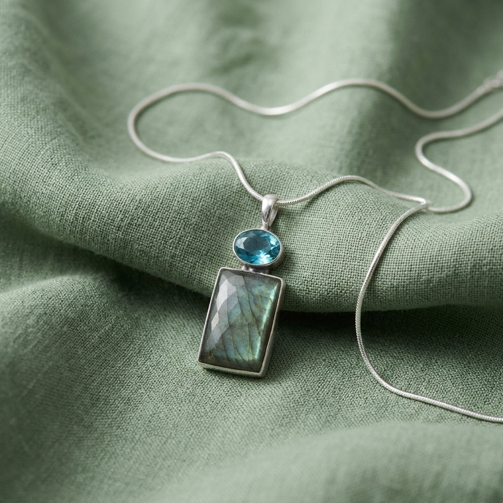 Ciondolo Labradorite e Topazio in Argento 925