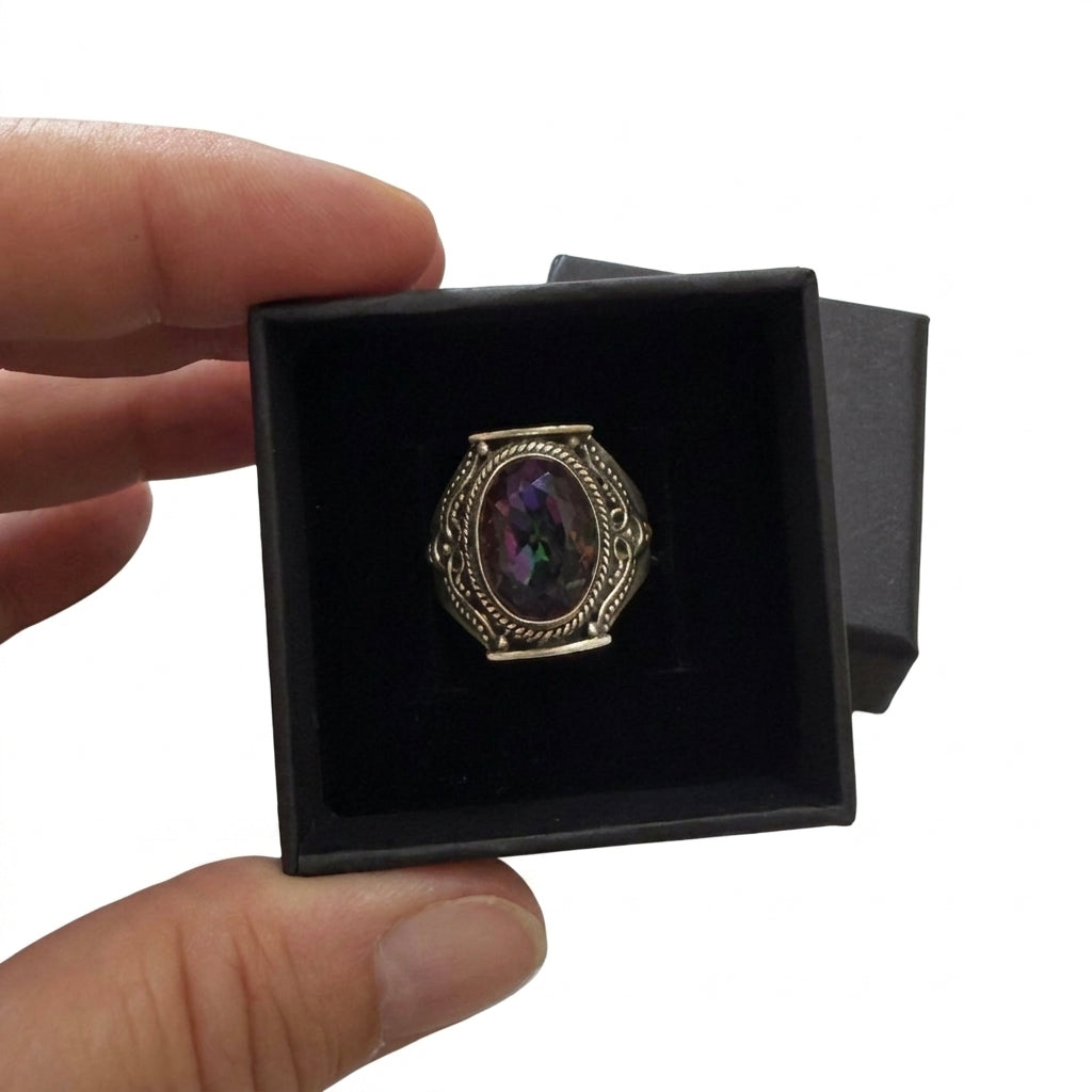 Anello argento topazio arcobaleno in scatola regalo