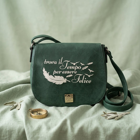 Borsa in Ecopelle Ricamata "Trova il Tempo per Essere Felice"