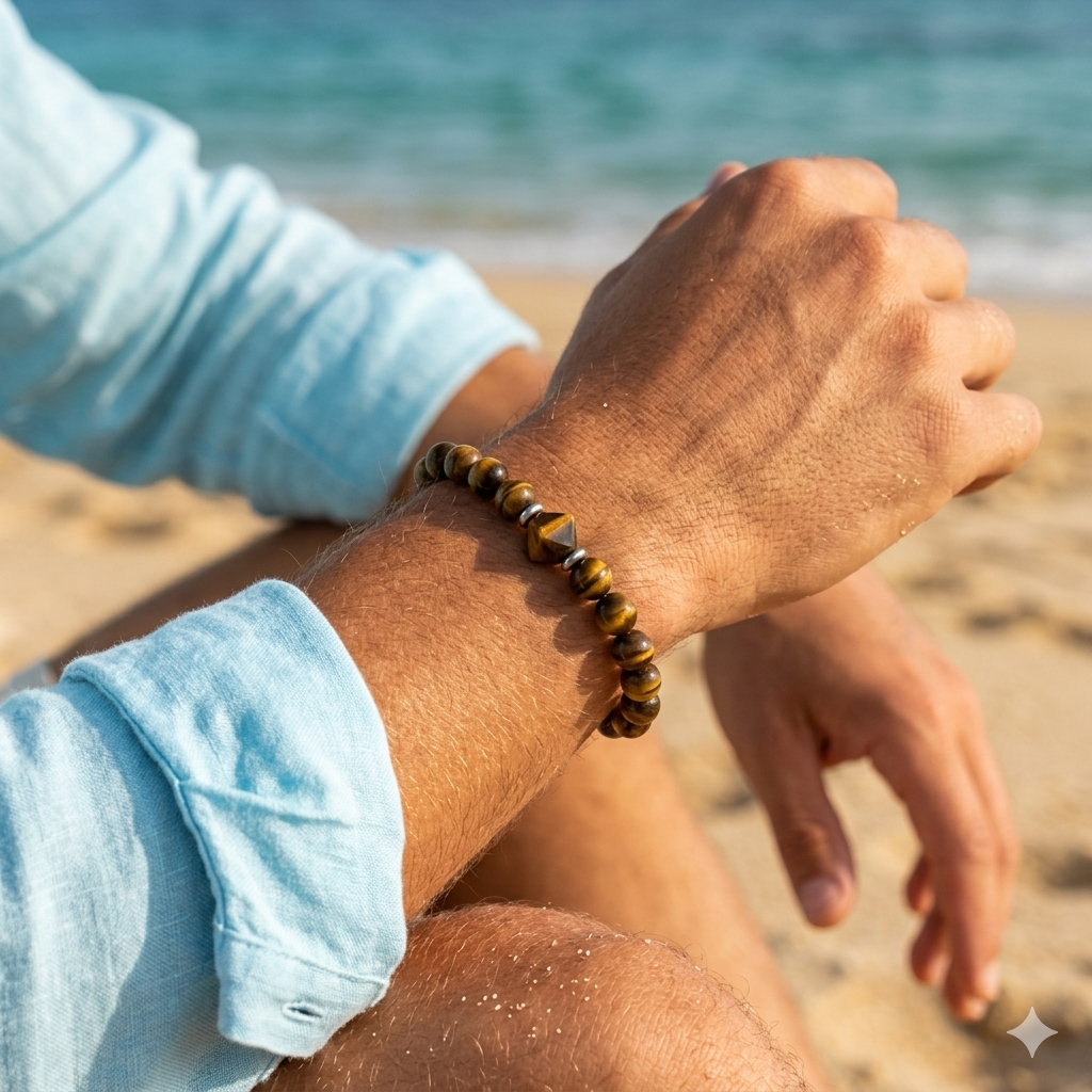 Bracciale Occhio di Tigre con Elemento Centrale