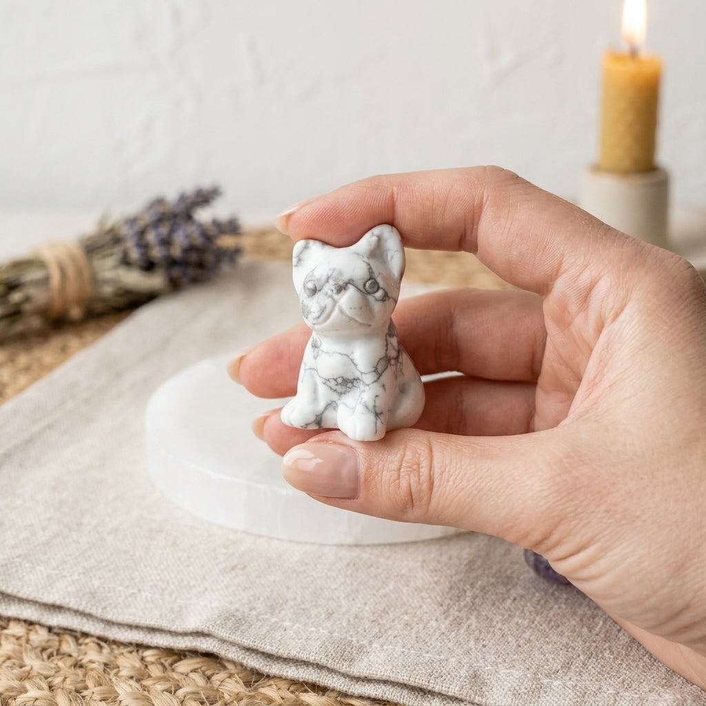 Cagnolino in Howlite – Scultura in Pietra Naturale