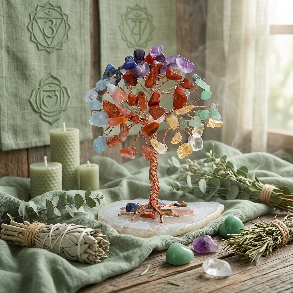 Albero della vita multicolore pietre miste 7 chakra fatto a mano
