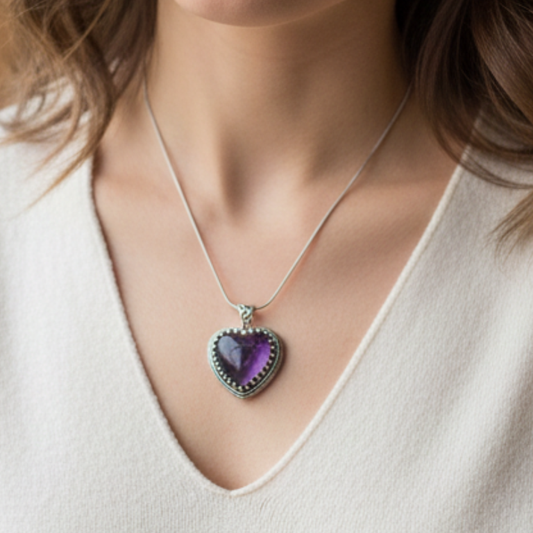 Collana a Cuore in Pietra Naturale – Ametista, Quarzo Rosa, Labradorite, Fluorite