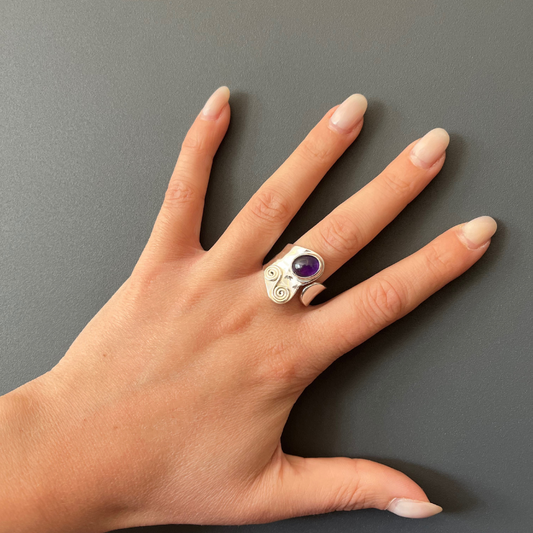 Anello Regolabile in Argento 925 con Ametista
