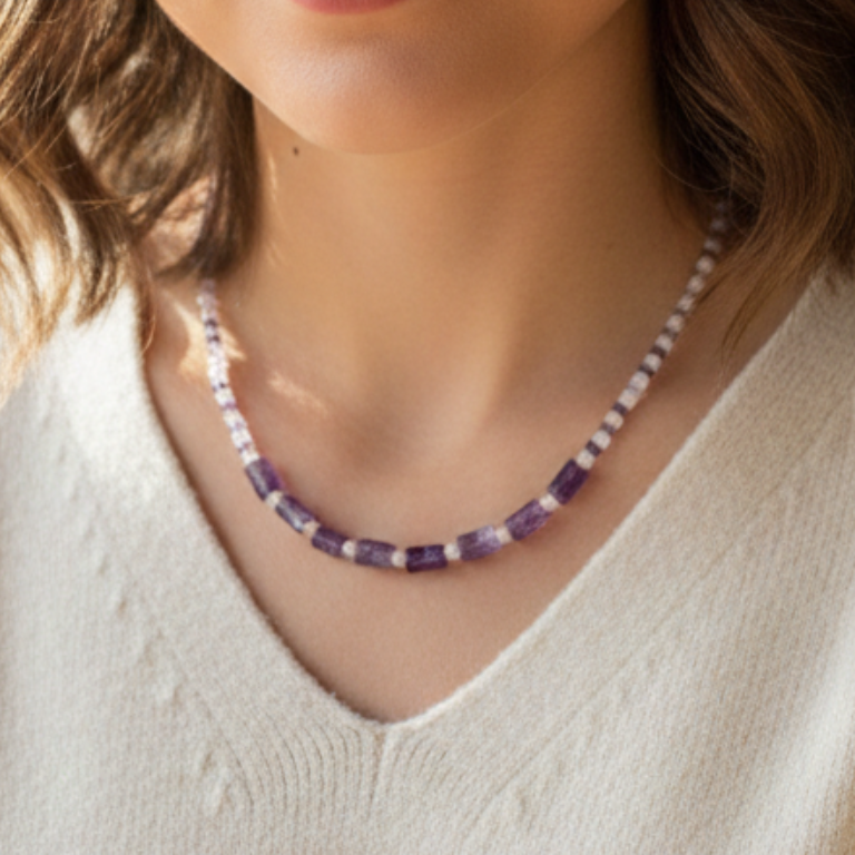 Collana in Ametista e Pietra di Luna Sfaccettata