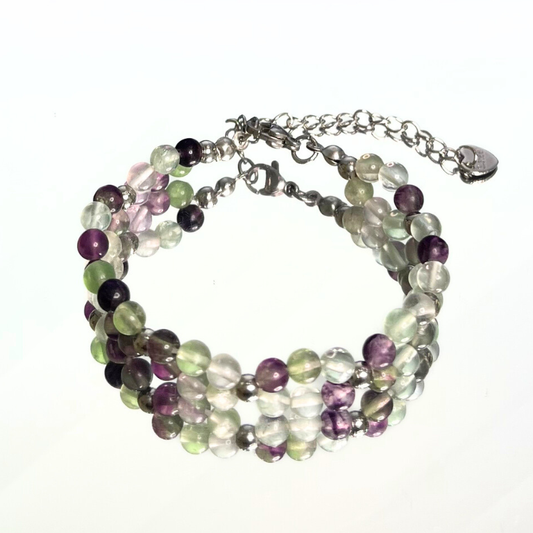 Bracciale Fluorite Doppio Filo - Perline Naturali Multicolore