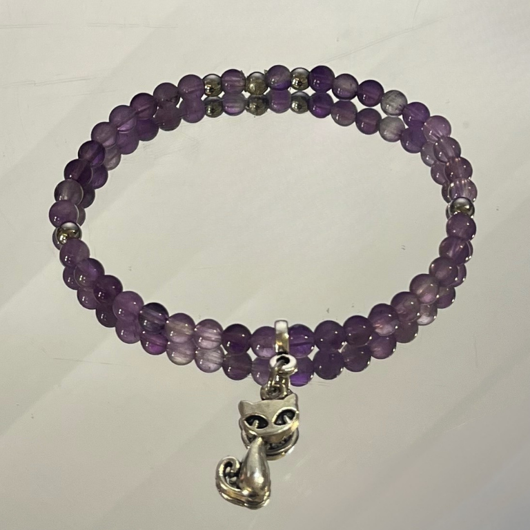 Bracciale in Ametista con ciondolo gatto