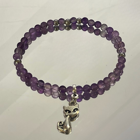 Bracciale in Ametista con ciondolo gatto