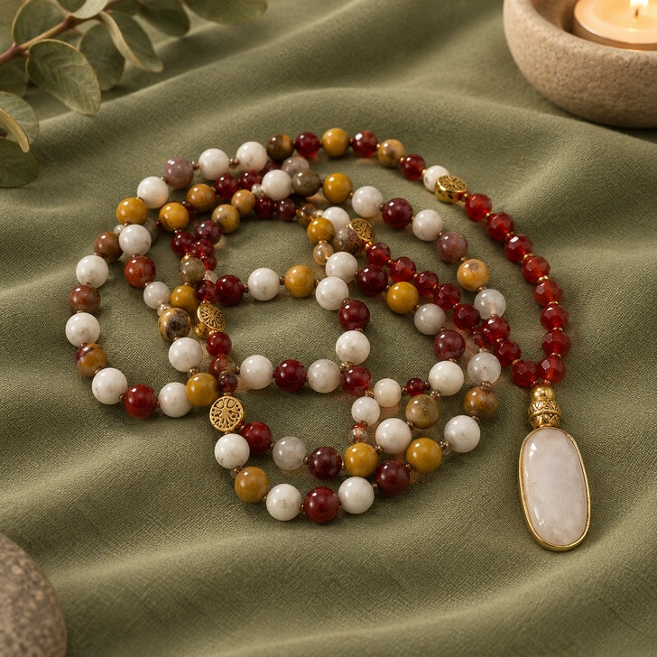 Japamala Tramonto in Mookaite e Corniola