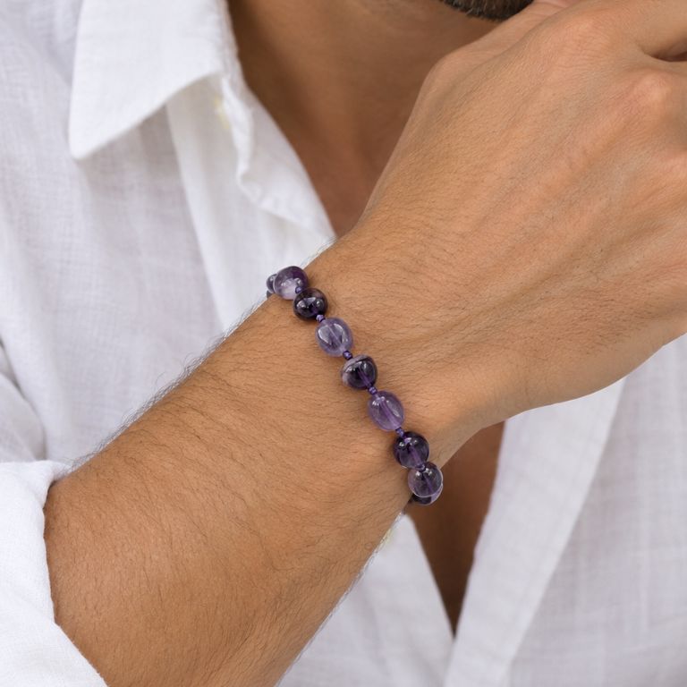 Bracciale in Ametista con Pietre Nuggets Annodate