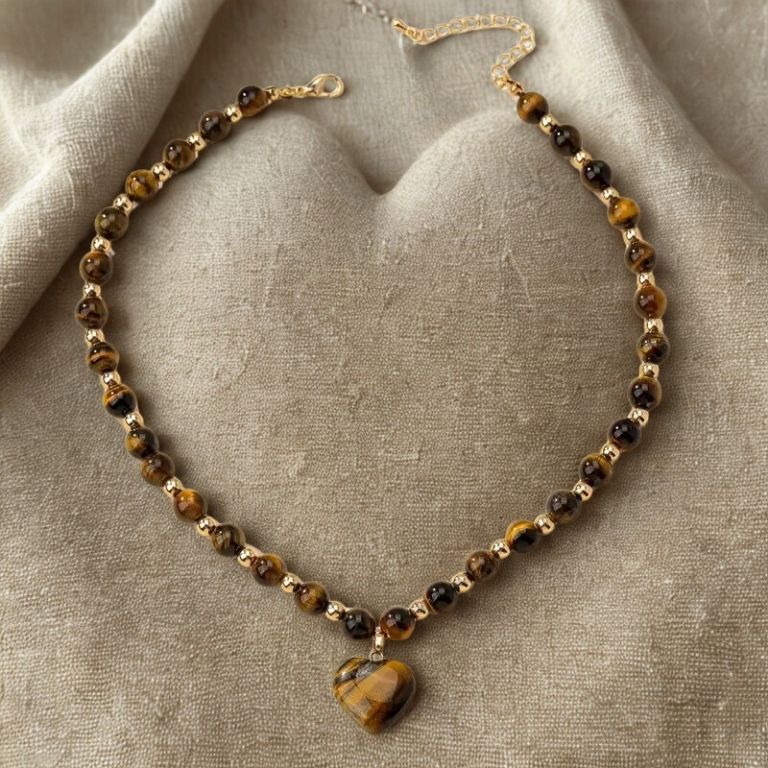 Collana in Occhio di Tigre con ciondolo cuore