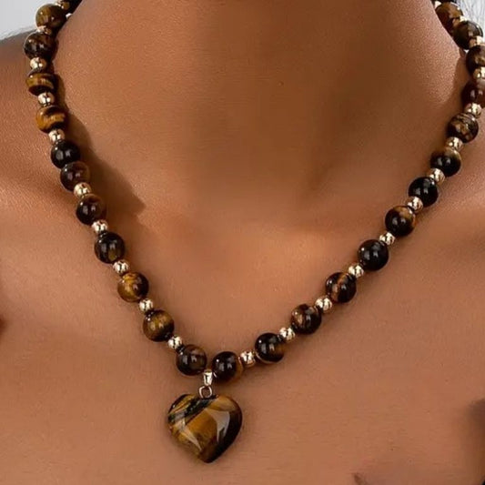 Collana in Occhio di Tigre con ciondolo cuore