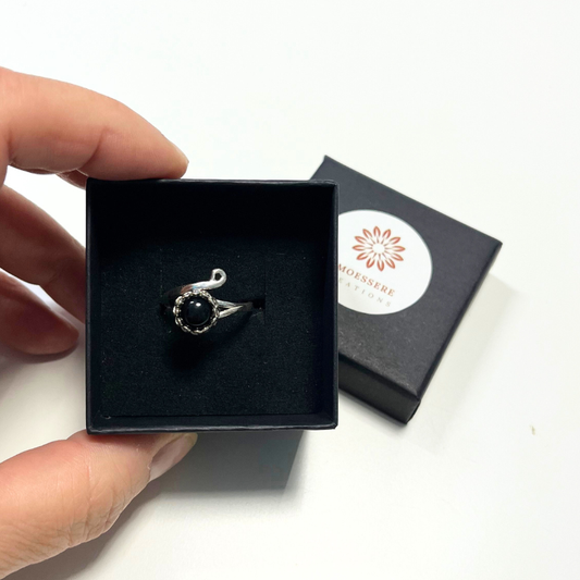 Anello Onice nera regolabile in Argento