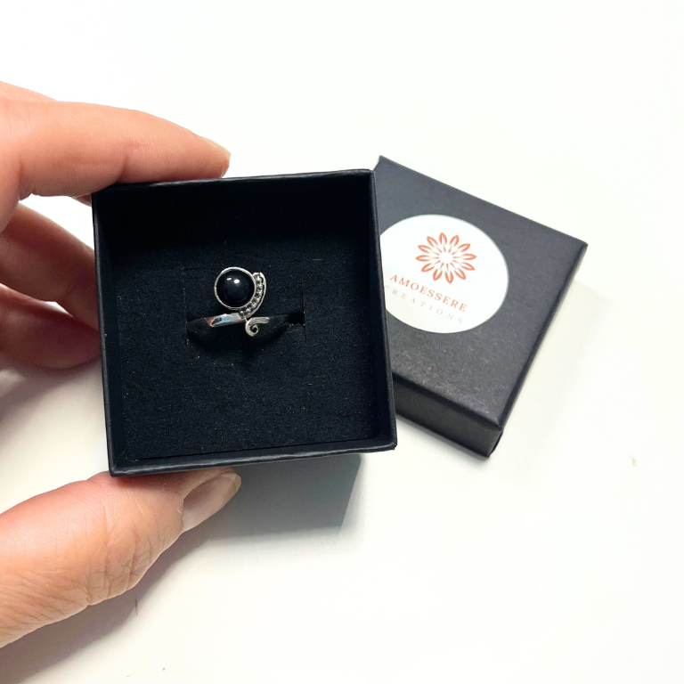 Anello Onice nera regolabile in Argento