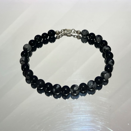 Pulsera de obsidiana copo de nieve y calcedonia jaspe