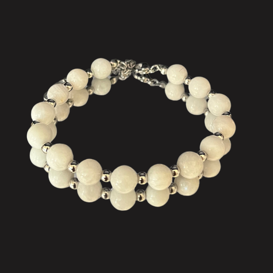 Bracciale in Pietra di Luna – Chiusura in acciaio con catenella regolabile