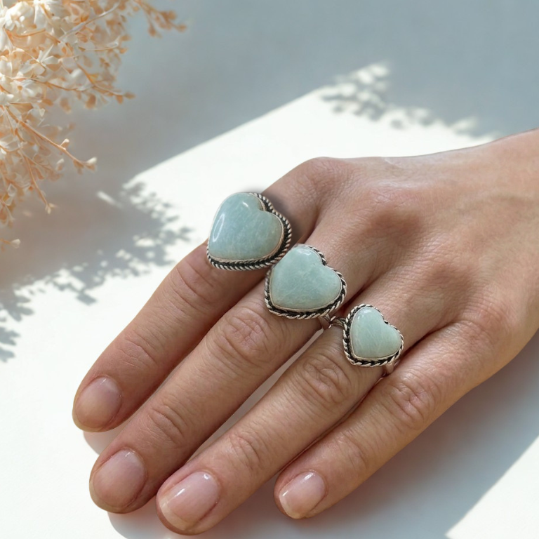 Anello Cuore in Amazzonite Naturale