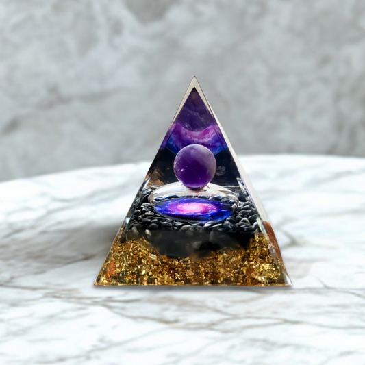 Piramide Orgonite Ametista e Ossidiana