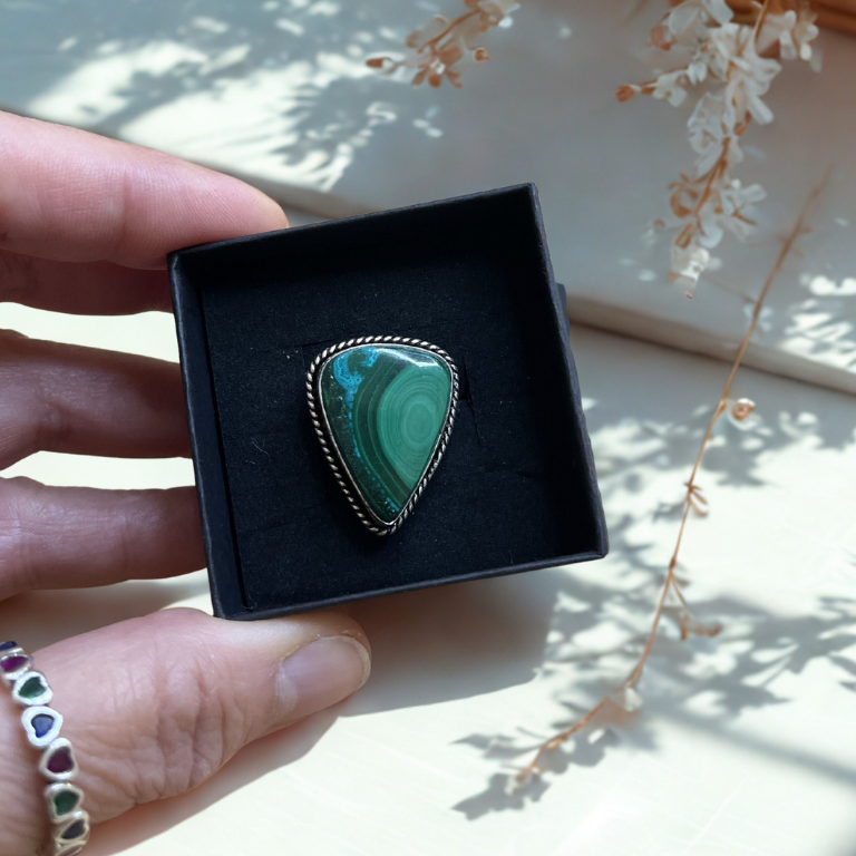 Anello Regolabile in Malachite e Crisocolla