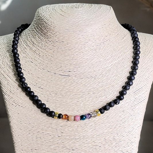 Collana 7 Chakra in Pietra Lavica e Pietre Naturali