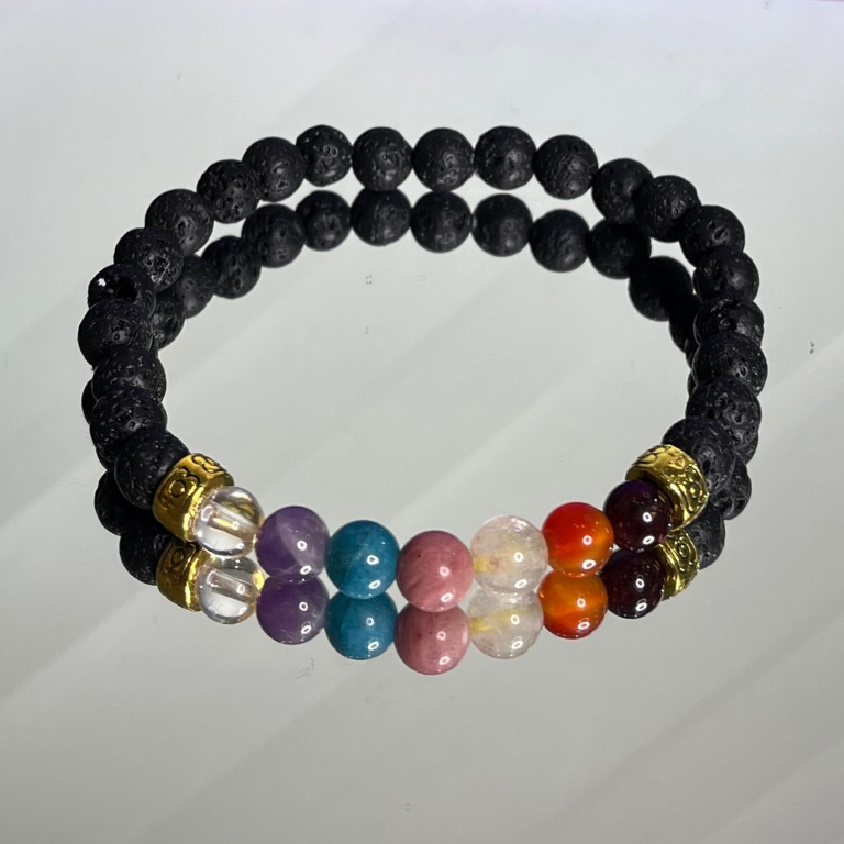 Bracciale 7 Chakra in Pietra Lavica e pietre Naturali