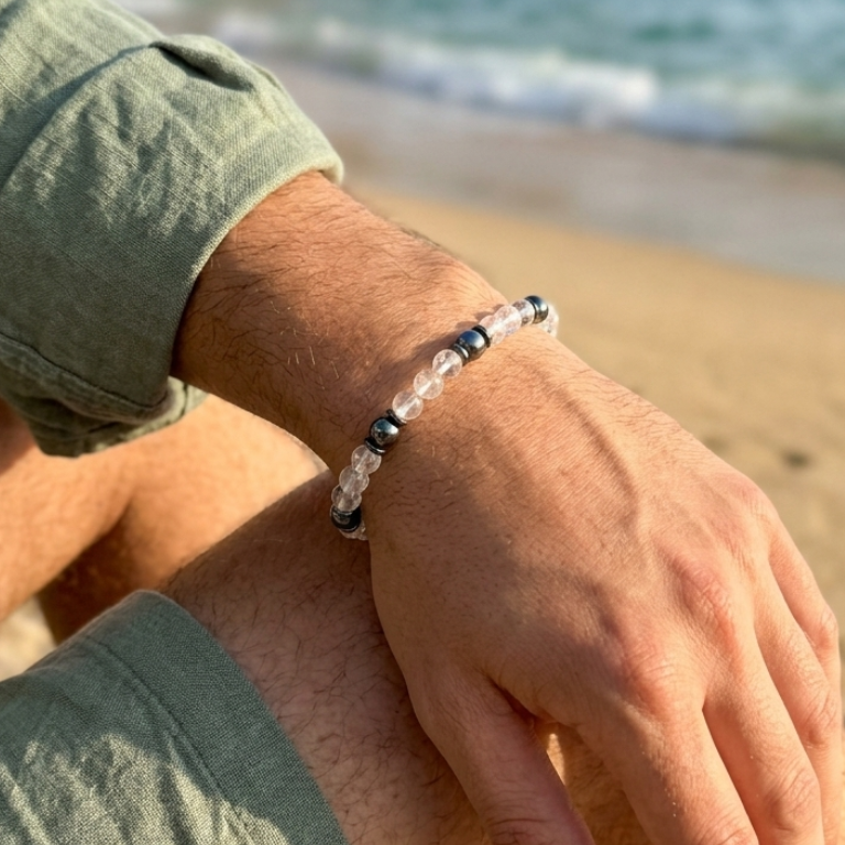 Bracciale in Ematite e Quarzo Ialino