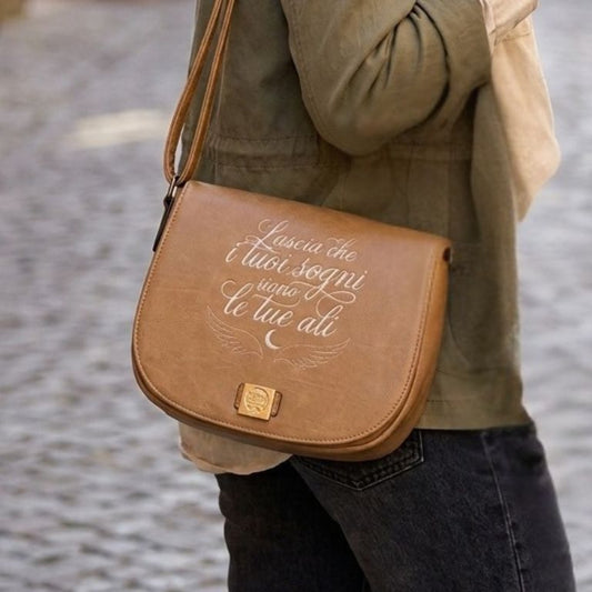 Borsa in Ecopelle Ricamata "Lascia Che i Tuoi Sogni Siano le Tue Ali"