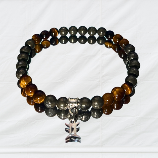 Bracciale Occhio di Tigre e Pirite – con Charm Zodiacale