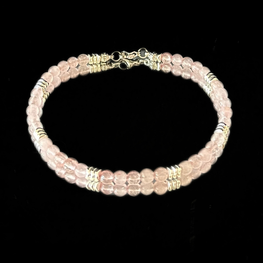 Bracciale in Quarzo Rosa e Ematite Argentata